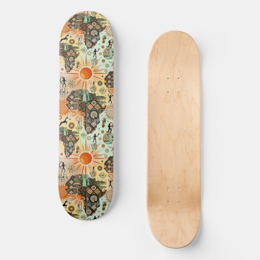 Africa Map Decorative Tribal Elements Pattern Skateboard (Vorderseite)