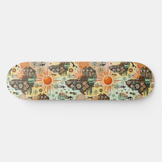 Africa Map Decorative Tribal Elements Pattern Skateboard (Horizontal)