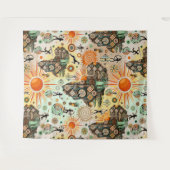 Africa Map Decorative Tribal Elements Pattern Wandteppich (Vorderseite (Horizontal))