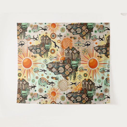 Africa Map Decorative Tribal Elements Pattern Wandteppich (Vorderseite (Horizontal))