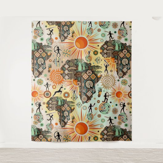 Africa Map Decorative Tribal Elements Pattern Wandteppich (Vorderseite)