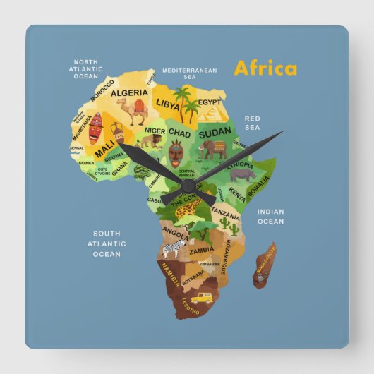 Africa Map Quadratische Wanduhr (Vorderseite)