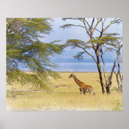 Africa Safari Giraffe Watercolor Painting Poster