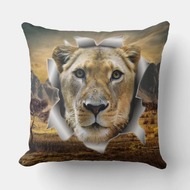 Africa-Safari Lioness Wildlife-Art Pillow Kissen (Vorderseite)
