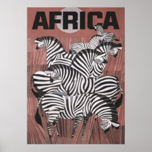 Africa Vintage Travel Poster, Zebra Wall Art Poster