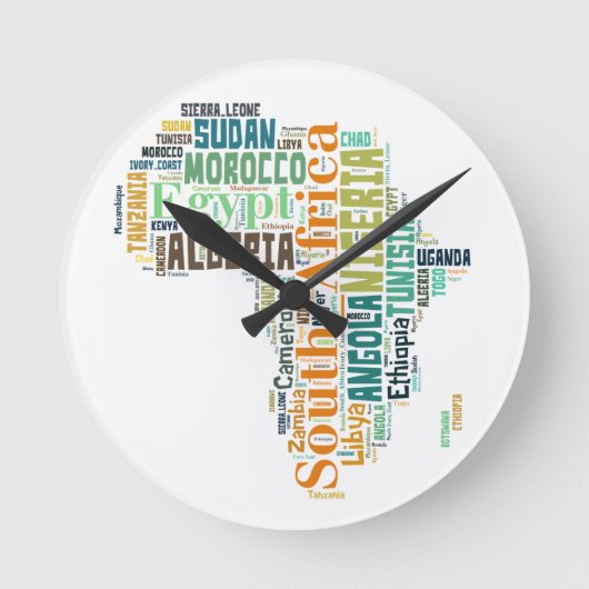 Africa Word Art Runde Wanduhr (Vorderseite)