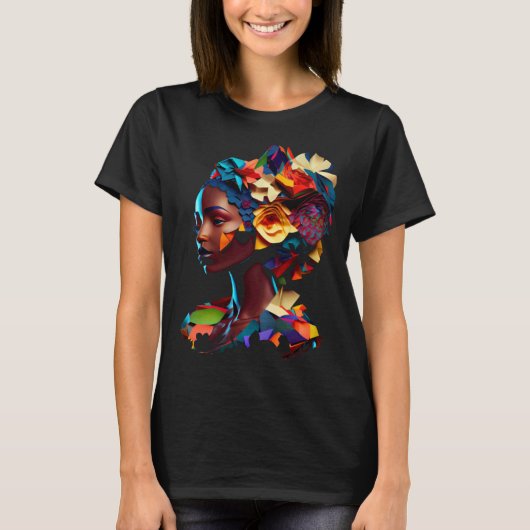 African Abstract Beautiful Origami Black Queen Flo T-Shirt (Vorderseite)