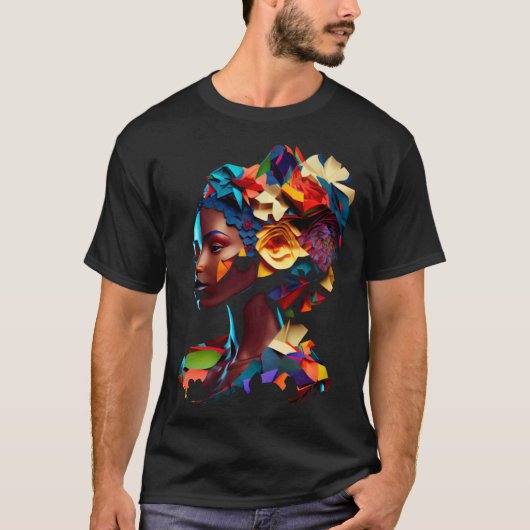 African Abstract Beautiful Origami Black Queen Flo T-Shirt (Vorderseite)