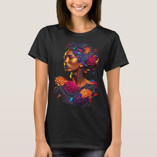 African Abstract Origami Black Queen Flower Afro M T-Shirt (Vorderseite)