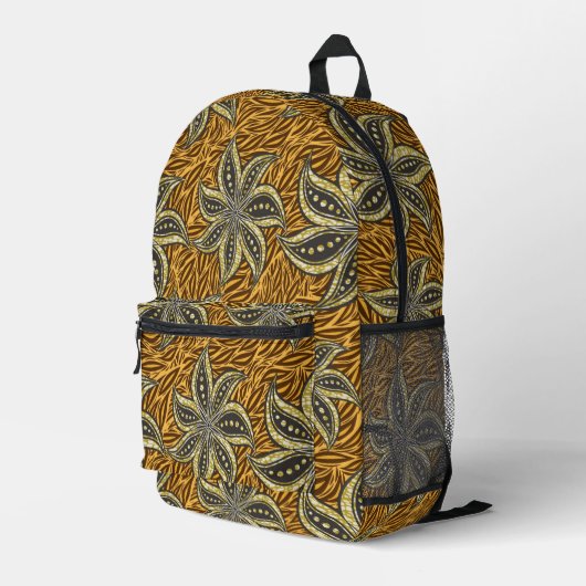 African Abstrakt Floral Batik Style Bedruckter Rucksack (Rückseitige Ecke Rechts)