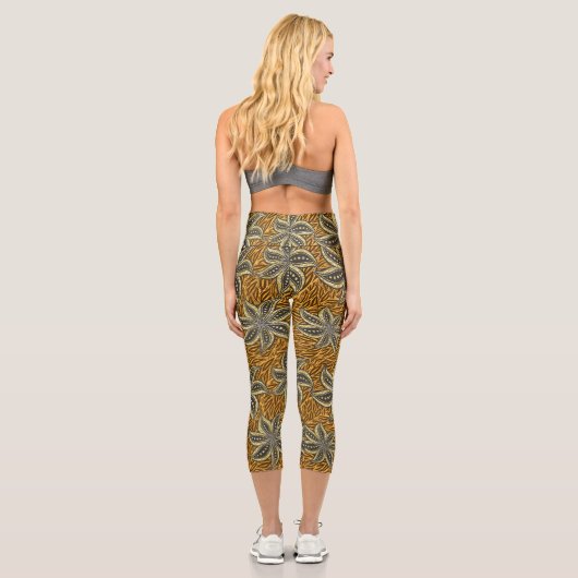 African Abstrakt Floral Batik Style Capri Leggings (Rückseite)