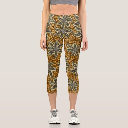 African Abstrakt Floral Batik Style Capri Leggings (Vorderseite)