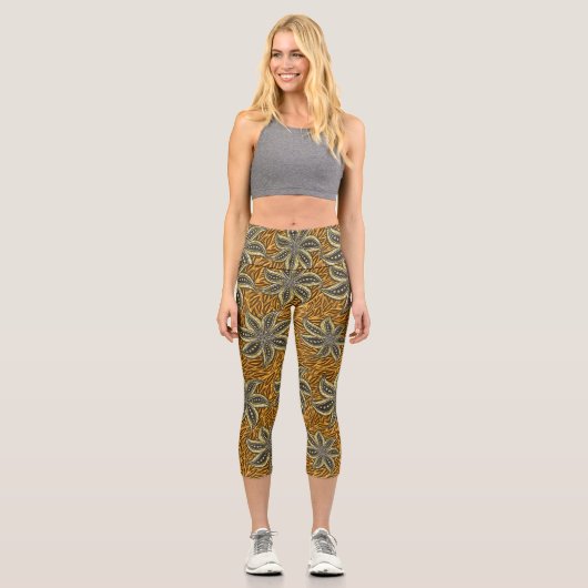 African Abstrakt Floral Batik Style Capri Leggings (Vorderseite)