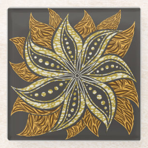 African Abstrakt Floral Batik Style Glasuntersetzer