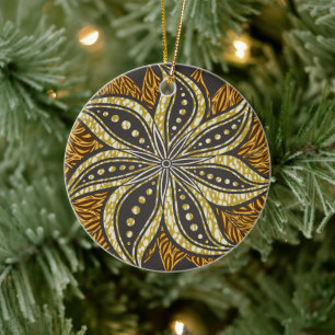 African Abstrakt Floral Batik Style Keramik Ornament