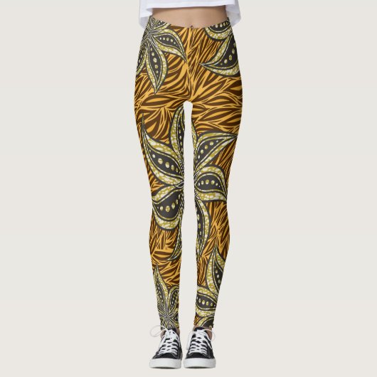 African Abstrakt Floral Batik Style Leggings (Vorderseite)