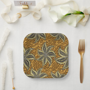 African Abstrakt Floral Batik Style Pappteller
