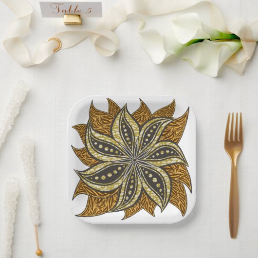 African Abstrakt Floral Batik Style Pappteller (Hochzeit)