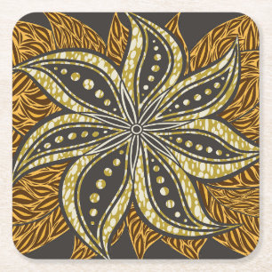 African Abstrakt Floral Batik Style Rechteckiger Pappuntersetzer