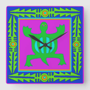 African Adinkra Denkyem Wall Clock - Anpassungsfäh Quadratische Wanduhr