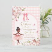 African America Ballerina Gingham Arch Baby Shower Einladung (Stehend Vorderseite)
