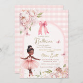 African America Ballerina Gingham Arch Baby Shower Einladung (Vorne/Hinten)
