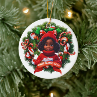 African AMerican Baby Girl Christmas HMarchmellows Keramik Ornament