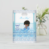 African American Baby Showdusche Blue Lace Boy Pri Einladung (Stehend Vorderseite)