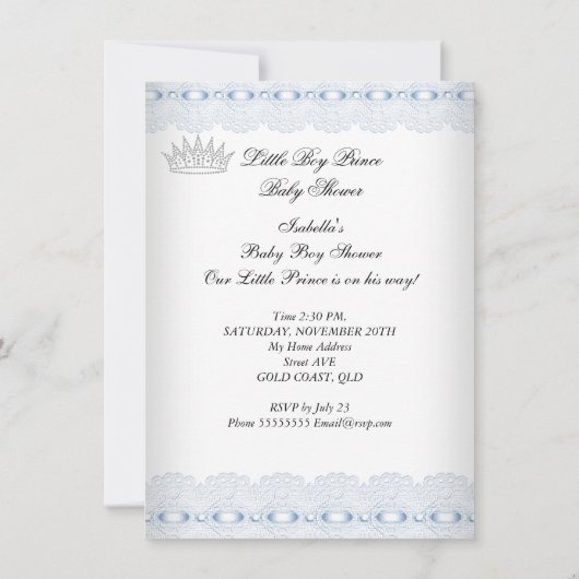 African American Baby Showdusche Blue Lace Boy Pri Einladung (Rückseite)