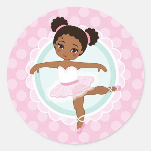 African American Ballerina - Pink Ballet Dancer Runder Aufkleber (Vorderseite)