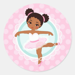 African American Ballerina - Pink Ballet Dancer Runder Aufkleber