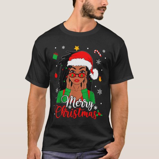African American Black Woman Loc'd Girl Merry Chri T-Shirt (Vorderseite)