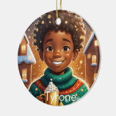 African AMerican Boy Christmas Joyful Keramik Ornament (Links)