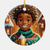 African AMerican Boy Christmas Joyful Keramik Ornament (Hinten)