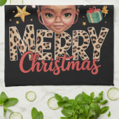 African American Christmas Messy Bun Black Mom Geschirrtuch (Gefaltet)