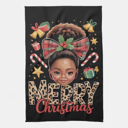 African American Christmas Messy Bun Black Mom  Geschirrtuch (Vertikal)