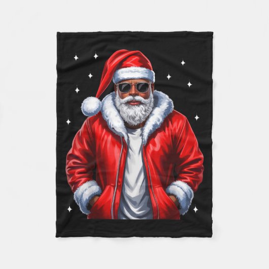 African American Christmas Pajama Xmas Afro Santa Fleecedecke (Vorderseite)