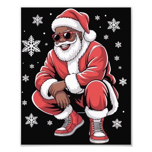 African American Christmas Pajama Xmas Afro Santa Fotodruck (Vorne)