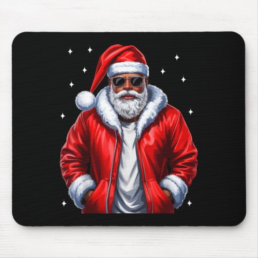 African American Christmas Pajama Xmas Afro Santa  Mousepad (Vorne)