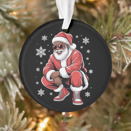 African American Christmas Pajama Xmas Afro Santa Ornament (Baum)