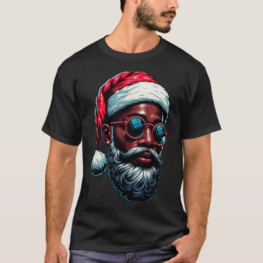 African American Christmas Pajama Xmas Afro Santa T-Shirt (Vorderseite)
