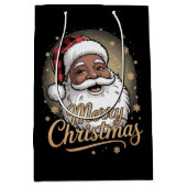 African American Christmas Pajamas Santa Claus  Mittlere Geschenktüte (Vorderseite)