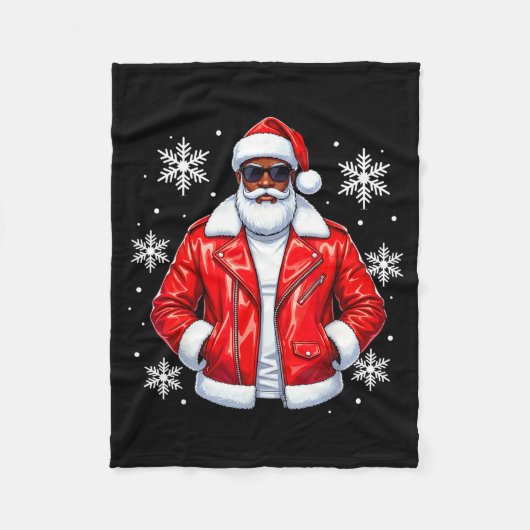 African American Cool Santa Claus Christmas Pajama Fleecedecke (Vorderseite)
