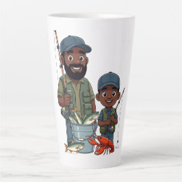 African American Dad and Son Fishing Milchtasse