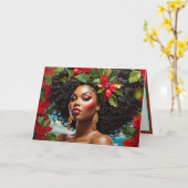 African American Diva Illustration Christmas Holly Karte (Gelbe Blume)