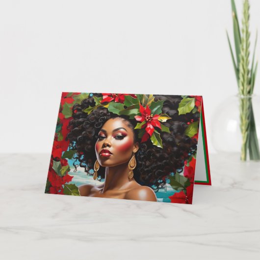African American Diva Illustration Christmas Holly Karte (Vorderseite)