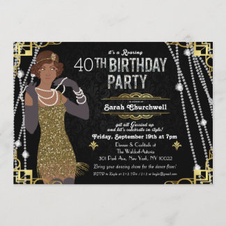 African American Flapper Girl Birthday Invitation Einladung
