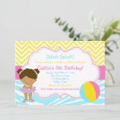 African American Girl Pool Party Bash Party Einladung (Stehend Vorderseite)