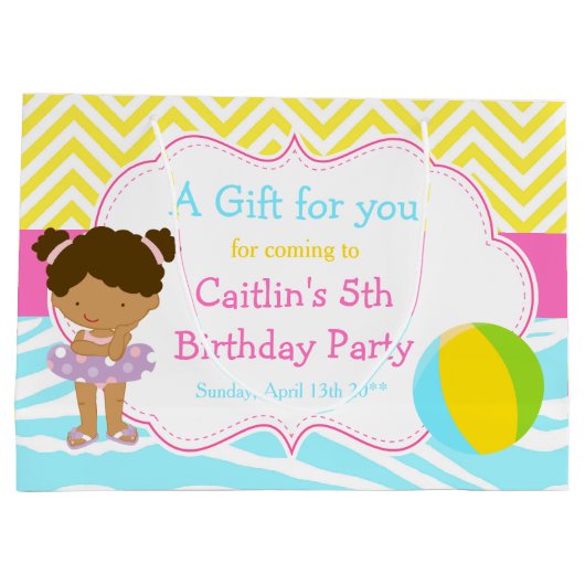 African American Girl Pool Party Bash Vielen Dank Große Geschenktüte (Rückseite)