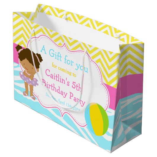 African American Girl Pool Party Bash Vielen Dank Große Geschenktüte (Rückseite Schrägansicht)